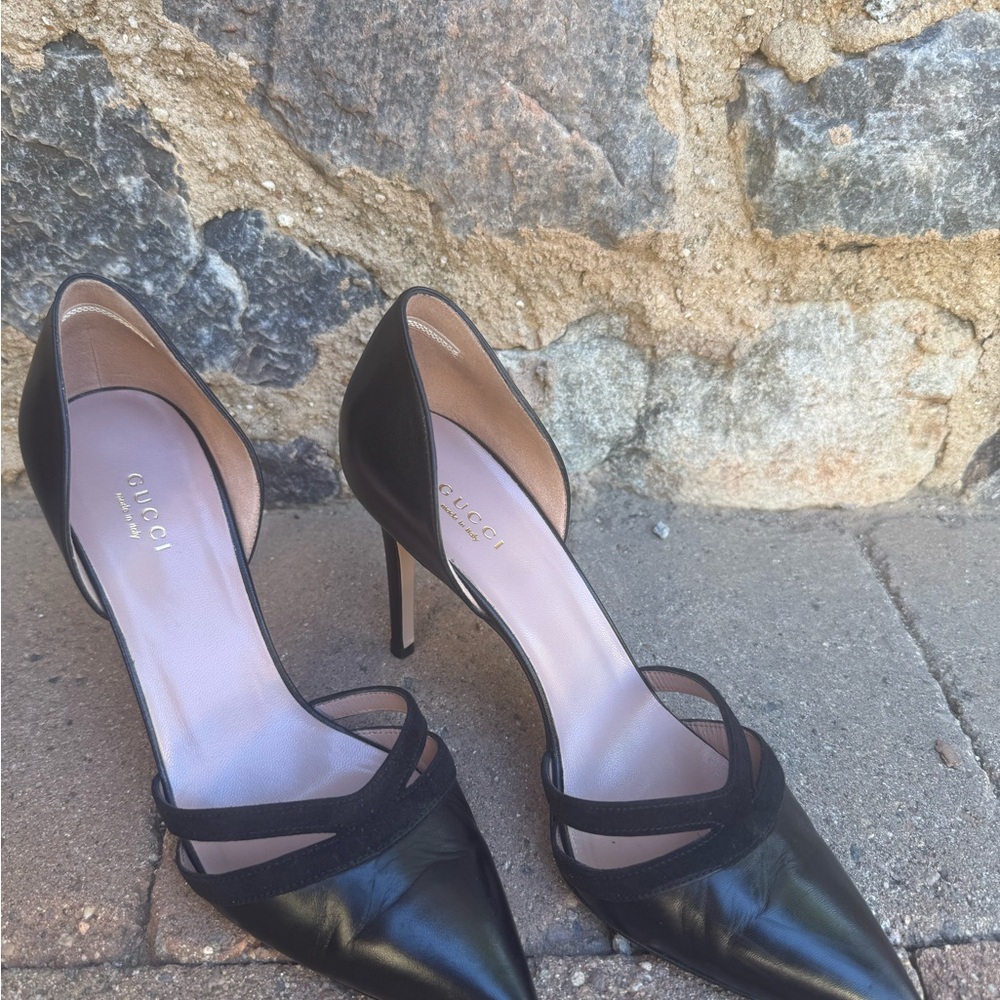 Gucci Malaga Kid Black Strappy Leather Heels Size 38 (8 US) - Picture 6 of 11